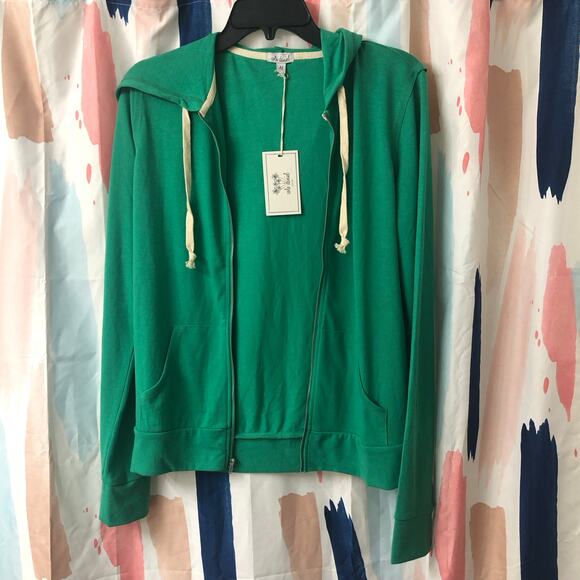 Cole Daniel Green and Cream Zip Front Hoodie Jacket Size Medium - Picture 4 of 10